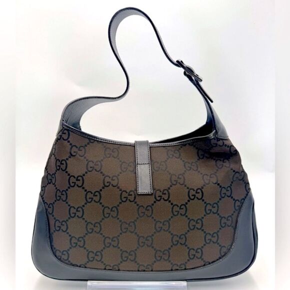 Auth Gucci Supreme Dark Brown Nylon Leather Trim Jackie Shoulder Bag Preloved Ex - Picture 5 of 16